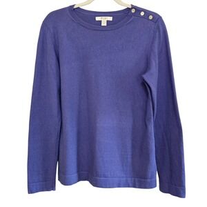 Liz Claiborne NY Blue Violet Cashmere Blend, Button Shoulder Sweater Women's Lg